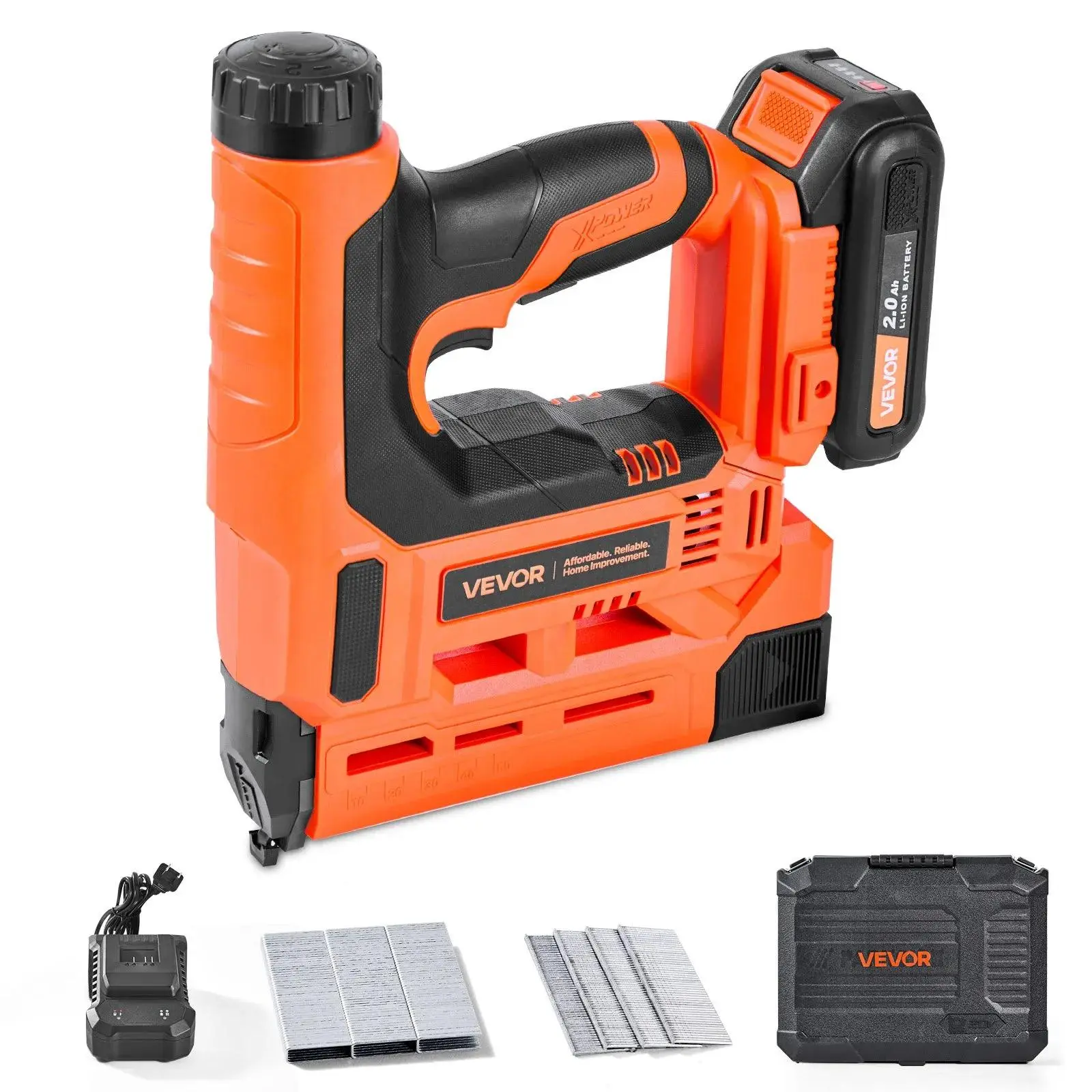 【toolupgrade】VEVOR 18-Gauge Cordless Brad Nailer, 2-in-1 Nail Gun & Staple Gun with 1-1/4 in 18ga Type 47 T Brads, 500 Staples, 500 Nails, Batteries, Charger, Trigger Lock, Non-Slip Rubber Grip for Woodworking Construction Projects, Packaging Included, Di