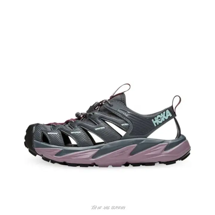 Dark Grey Mauve Outdoor Closed-toe Sandals, sturdy woven strap upper, thick jagged anti-slip outsole. Ideal for outdoor trekking, rugged casual street styling