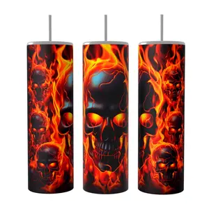 Melted Skull  Fire Skull  20 oz Tumbler Drinkware Insulated Skinny