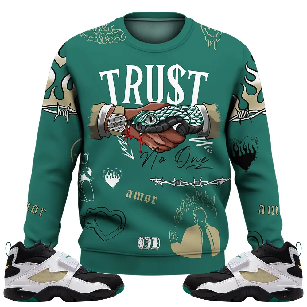 Diamond Turf Emerald Sweatshirt, Diamond Turf Green Sweater, Snake Trust No One Got Em Outfits Streetwear Sneaker Matching Shirts Fabric Fleece Womenswear Hoodie