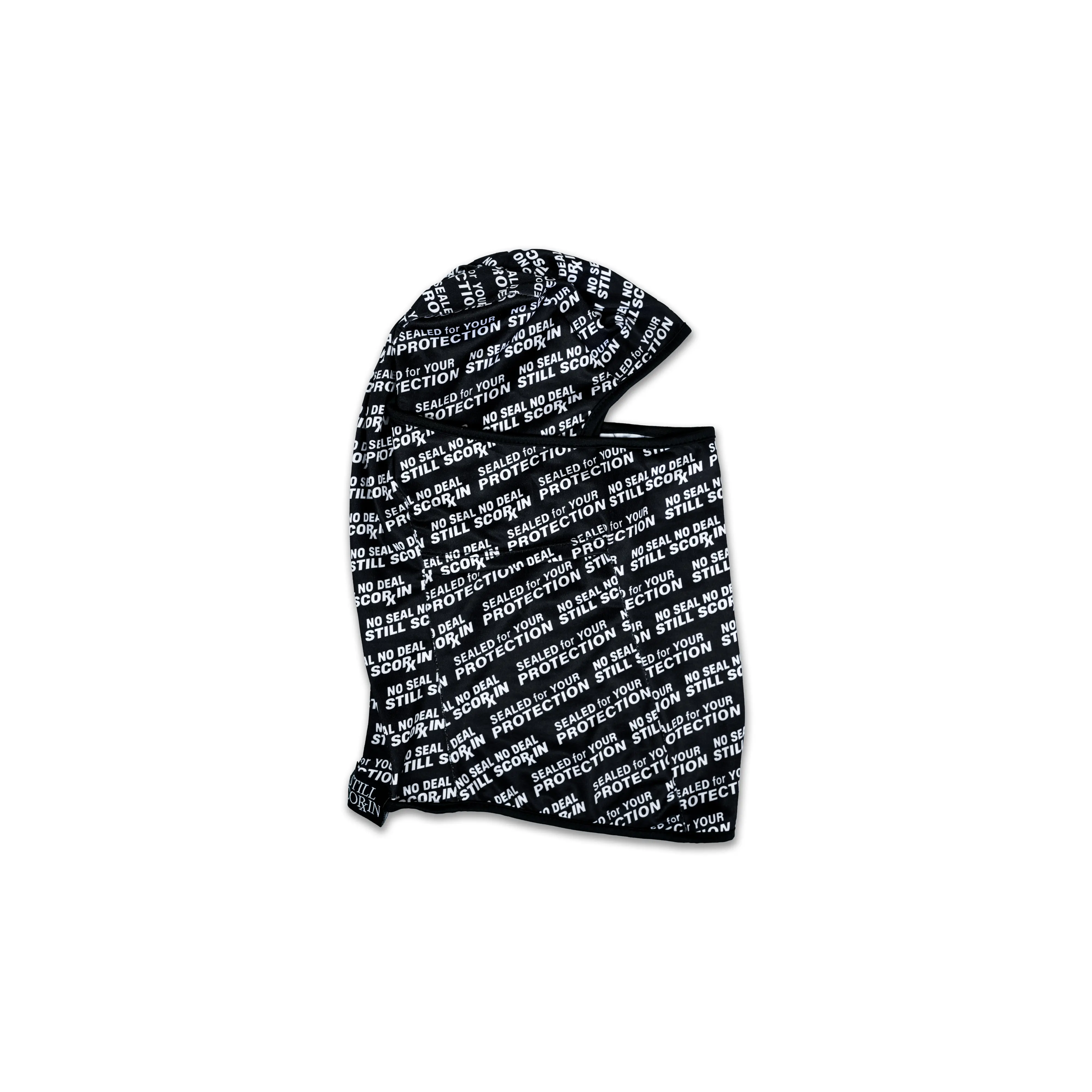 Still Scorin Black Adjustable Ski Mask "Sealed for your Protection/No Seal No Deal" All-over Print