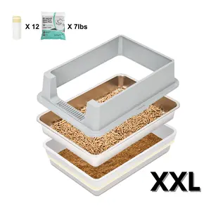 XXL Stainless Steel Sifting Cat Litter Box for Pine Pellets, XL Stainless Steel Pine Litter Box, Bunny Litter Box, Easy to Clean, High Sides