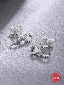 S925 Sterling Silver Infinity Symbol Design Stud Earrings, High Quality Earrings, Fashionable Earrings for Women & Girls, Trendy All-match & Exquisite Jewelry for Birthday Gift, Artificial
