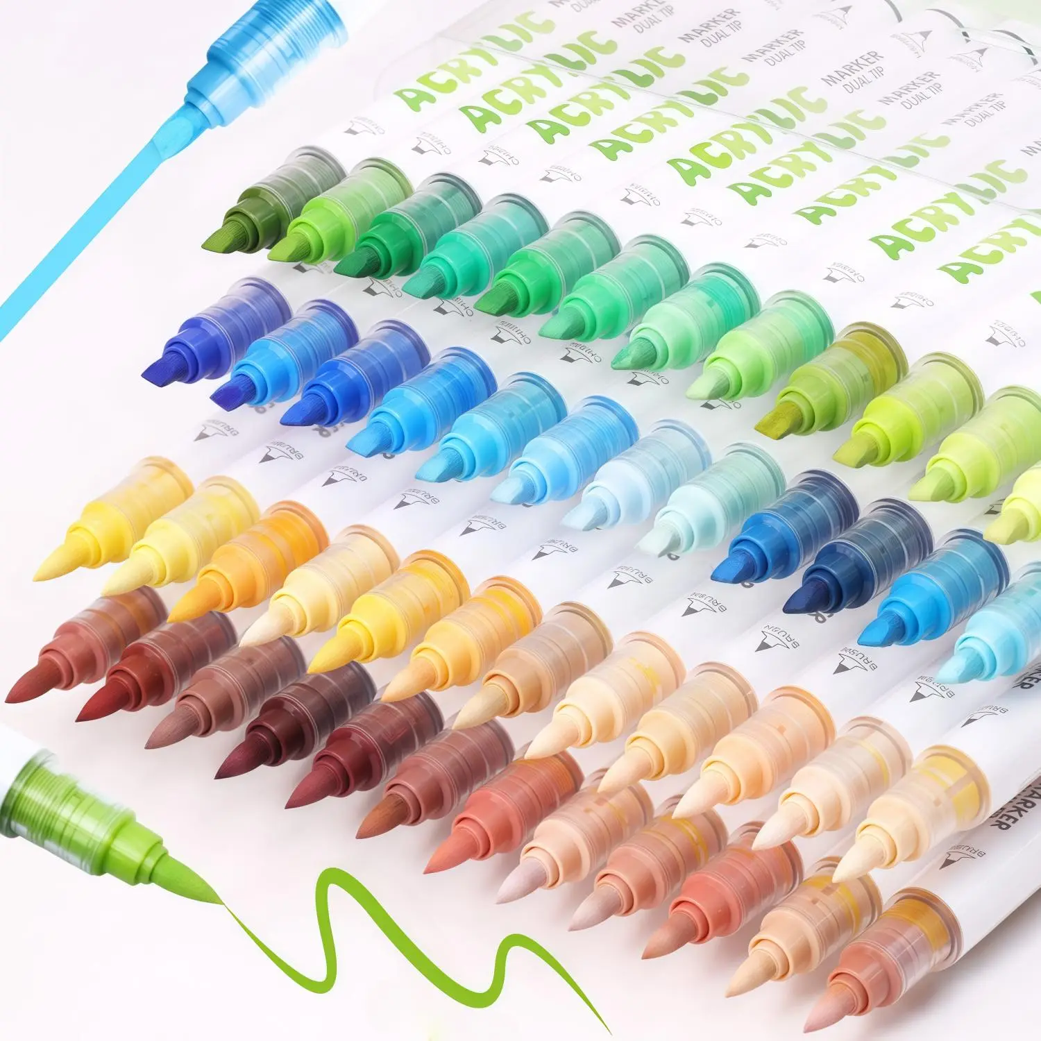 Dual Tip Brush & Chisel Tip Acrylic Paint Marker Set, 1 Set Acrylic Paint Pen, Art Supplies for Rock Painting, Ceramic, Wood, Canvas, Glass, Stone, Fabric