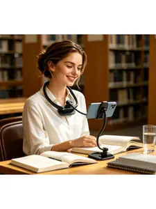 2-in-1 phone holder for wearing around the neck and desktop holder for easy live streaming
