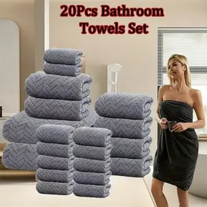20 Piece Set of Antibacterial Bath Towels Enlarged Women's & Men's Coral Fleece 100% Microfiber Absorbent Quick Drying Soft Comfortable Large Towels for Home Bathroom Spa or Gifts