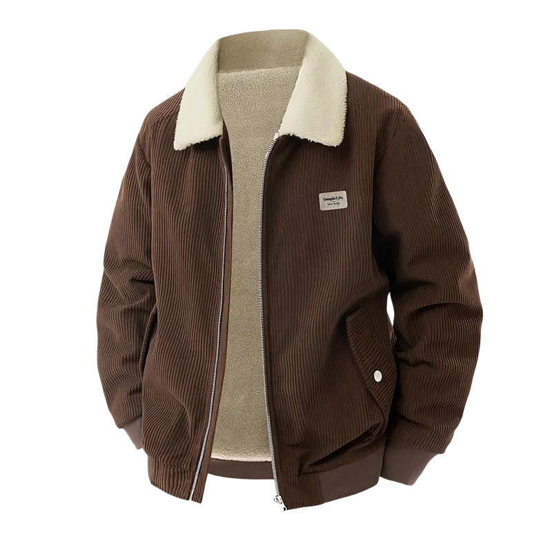 Men's Fitted Corduroy Coat - Notched Lapel, Fleece Lining, Thick Warm Long Sleeve, Stylish Vintage Streetwear for Winter Commuting, Casual Outings