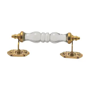 Antique Style Ribbed Glass and Brass Pull Handle - 5 Inch & 6.5 Inch