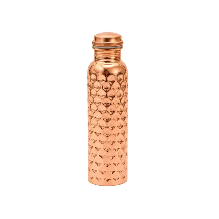 Traditional Stylish Copper Diamond Hammered Water Bottle, 1L Portable Reusable Lemon-Friendly Drinkware, BPA-Free Leak-Proof Kitchenware Accessory