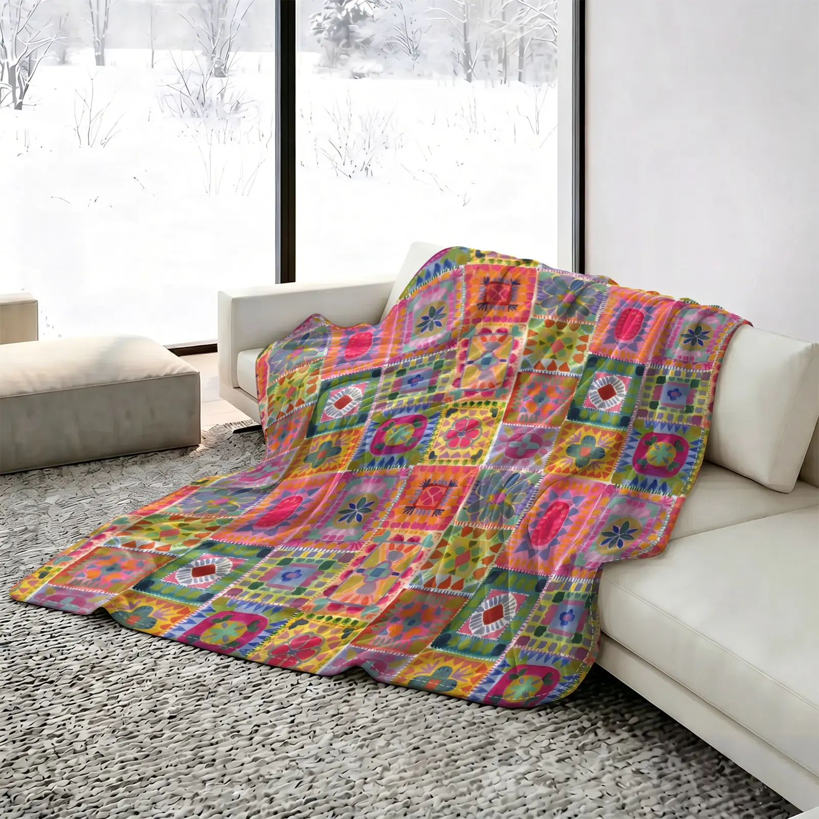 Multicolor Bohemian Summer Blanket, Breathable and Sweat-Absorbent, Lightweight, Ideal for Sofa and Bed, Perfect Gift for Style Lovers