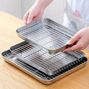 2-piece Set (baking Tray+mesh Rack), Stainless Steel Biscuit Baking Tray, Baking Tray with Cooling Rack, Ideal for Grilling Beef and Chicken, Free and Dishwasher Washable, Suitable for Outdoor Picnics, Parties, Barbecue Accessories, Kitchen Accessories