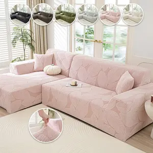 Leaf Texture Boho Style Sofa Cover, Wrinkle Resistant Easy Installation Washable, All Season Use Reusable Furniture Protector, Renters Soft Decor Essential