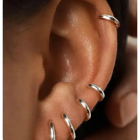5 Pairs Small Sterling Silver Color Post Hoop Earrings Set, Dainty Earrings, Lightweight Tiny Huggie Hoops, Hypoallergenic Ear Piercing for Women