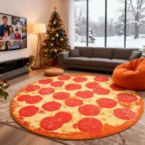 5x5 Ft Round Pizza-shaped Area Rug Plush Pile Indoor Carpet with Non-slip Backing Ideal for Bedroom Living Room Apartment Playroom Decor Party Decoration Rug Novelty Home Decor Rug Holiday Gift