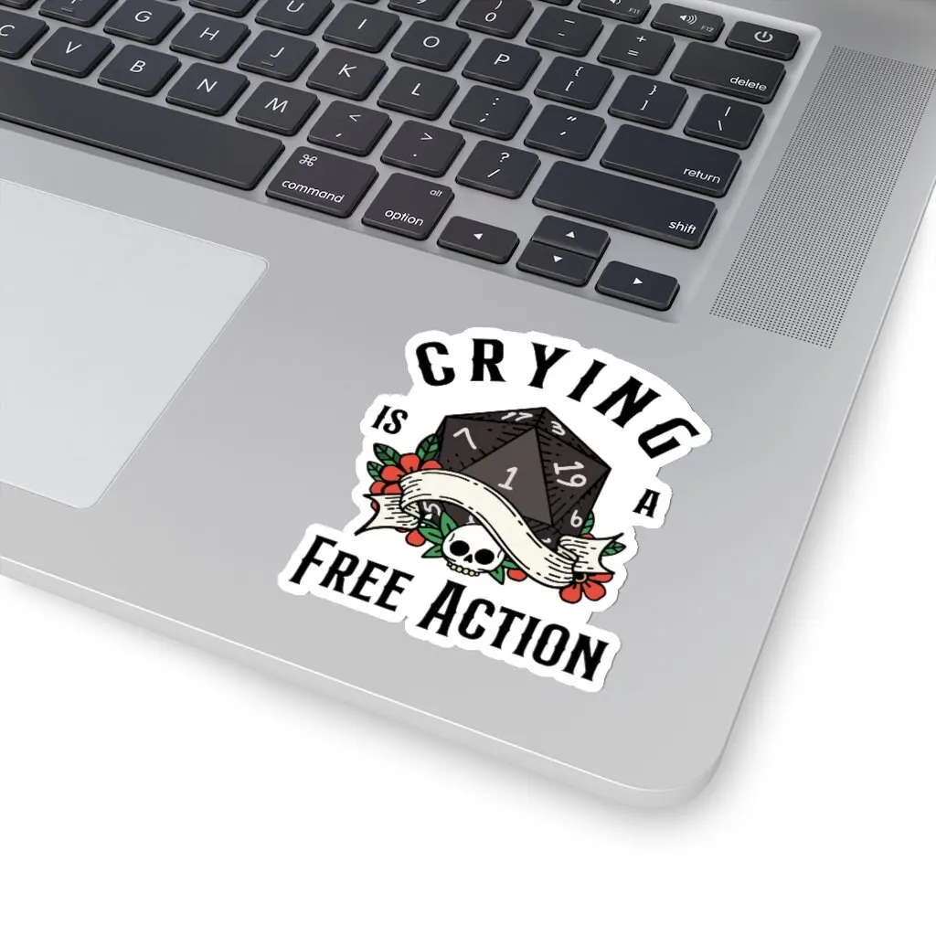 DND STICKER, Dnd funny sticker, Crying is a free action, dnd vinyl sticker, dnd sticker dice, D20 Sticker, Natural one, critical failure.