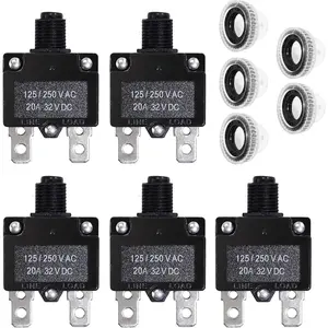 5PCS 20Amp Circuit Breakers with Push Button Reset, Quick Connect Terminals and Waterproof Button Cap