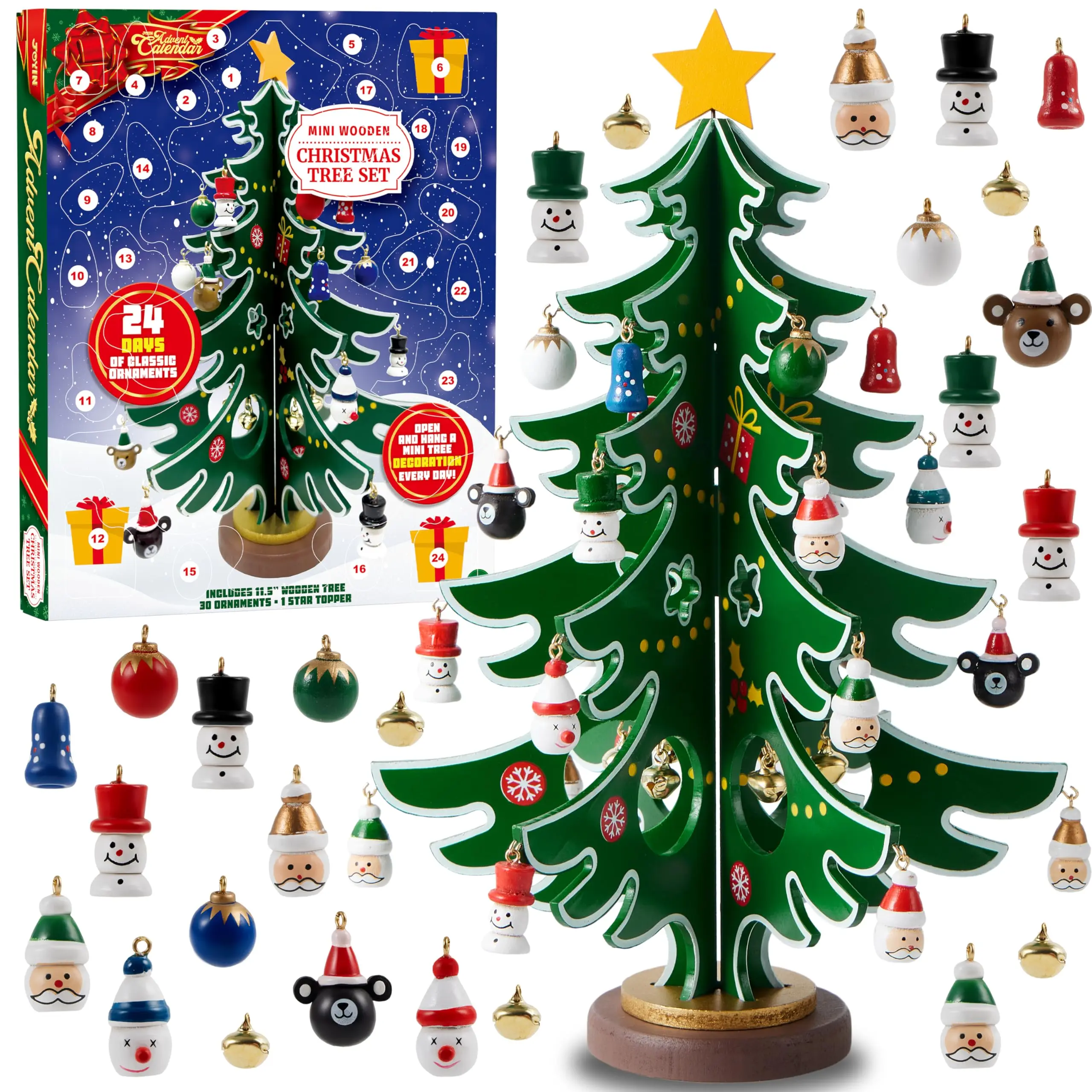 2025 Christmas Advent Calendar, 24 Days Countdown Calendar with Christmas Tree 24 PCS Ornaments for Boys Girls & Kids Party Favors, Classroom Prizes Xmas Gift, Xmas Tree Countdown