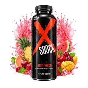 XSHOCKLABS Riot Punch Pre Workout 12oz Bottles - Tropical Punch Flavor for Intense Training, 300mg Smart Caffeine, L Citrulline, Beta Alanine, Taurine, Alpha GPC, Pink Himalayan Salt, Full Dose.