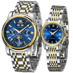 OLEVS Automatic Couple Watches Set Casual Stainless Steel Waterproof His and Hers Wristwatch for Valentines Anniversary Wedding Romantic Chrismas Gifts, Luxury Watches Set of 2