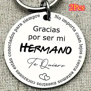 2Pcs Personality Stainless Steel Keychain, Perfect Christmas/Birthday Gift For Brother, Sister, Or Friend, Engraved With Spanish Affection Phrases, 1.18 Inch Diameter Circle With Ring
