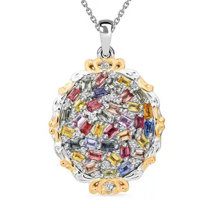 Multi Sapphire and White Zircon 4.15 ctw Prism Blossom Pendant Necklace in 18K Vermeil Yellow Gold and Rhodium Plated Sterling Silver 20 Inches Birthday Christmas Gifts