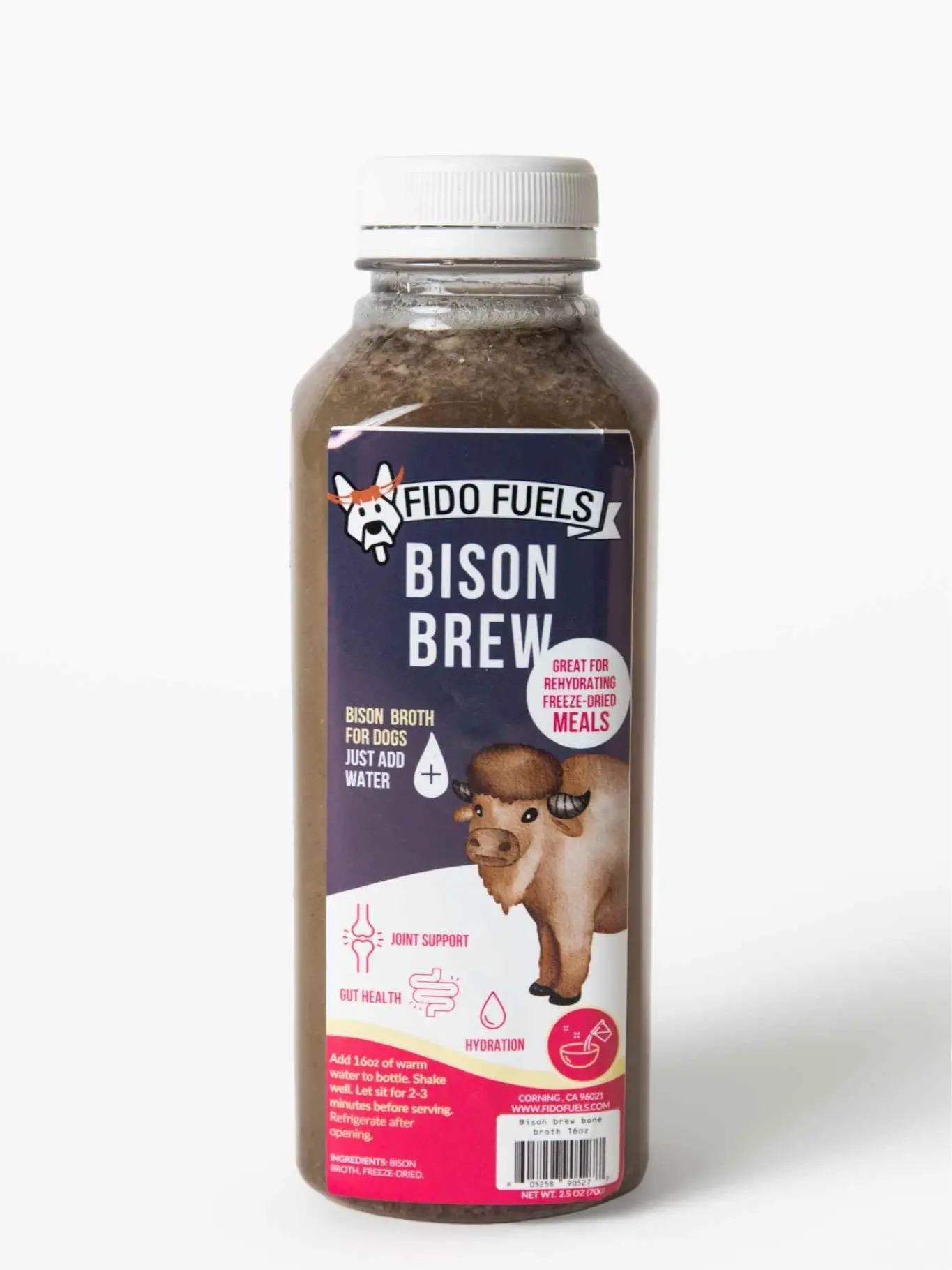 FIDO FUELS - Bison Brew Freeze Dried Bone Broth - Nourishing Drink for Dogs  - USA Raised & Processed - Joint Support & Digestion Aid