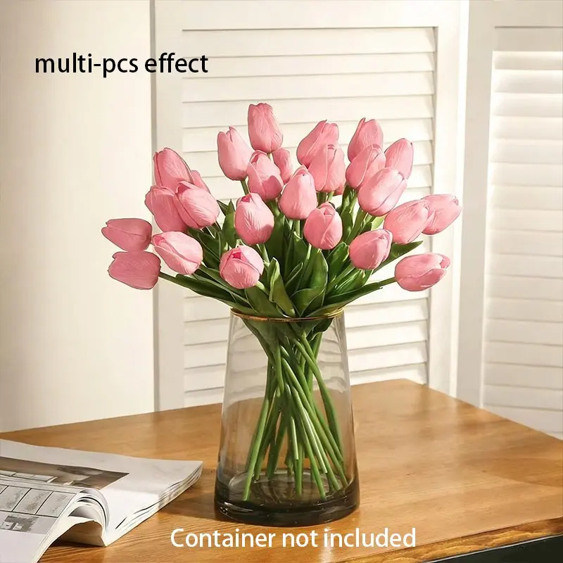 20pcs Realistic Tulips, Flowers, Stems & Leaves, Decorative Flowers, Artificial Plants, Home Decor, Wedding, Party, Living Room, Tabletop, Kitchen Decoration