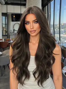 28 Inch Long Curly Wigs for Women, Gorgeous Fluffy Wigs with Curtain Bangs, Synthetic Full Machine Wigs for Party, Daily Use