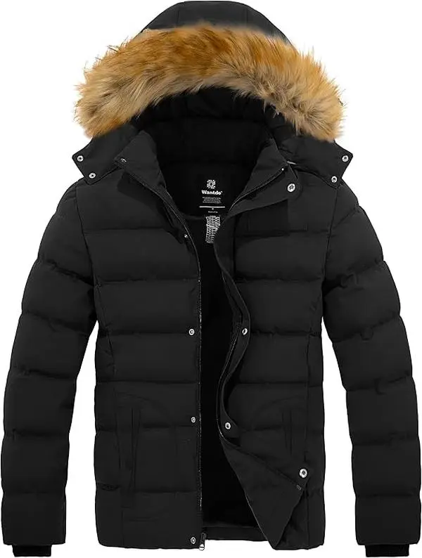 Men's Winter Puffer Jacket Thicken Winter Coat Warm Padded Jacket with Hood Menswear Tops Long Sleeve Underwear Longsleeves Beige Casual
