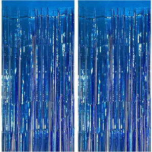 2 Pack Blue Party Decorations Ocean Party Decor Supplies Blue Party Streamers Birthday Decorations Tinsel Foil Fringe Curtains Photo Booth Props Celebration Decorations