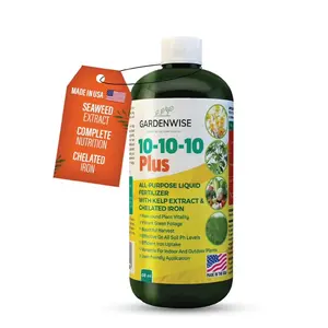 GARDENWISE 10-10-10 Liquid Fertilizer with Seaweed Kelp Extracts and 6% Chelated Liquid Iron for Lawns, Vegetables, Indoor Plants, & Flowers (32 oz)