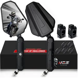 Adventure Motorcycle Mirrors, 10mm 8mm Foldable Motorbike Rear View Handlebar Side Mirror with Aluminum Mount Black For Street,Dirt,Electric Bike,Ebike,Scooter,ATV,Quad