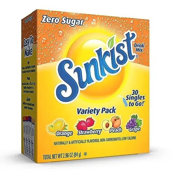 Singles To Go! Sunkist Soda Powdered Drink Mix, Variety Pack, 30 Packets | Sugar Free and Low Calorie Drink Mix, Hydration Packets Include 4 Soda Flavors, 1 box (30 single servings)