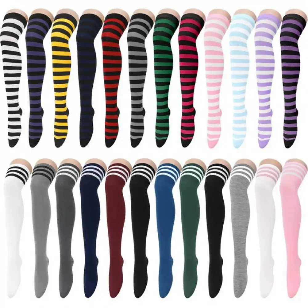 Women's Striped Chemical-Free Assorted Thigh High Over-The-Knee Socks - 8-Pack Long Boot Socks, All-Season Festival Daily Use Clothes, Assorted Knee-High Socks