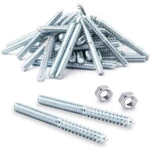 QHB1001 5/16-18 x 3 Inch Hanger Bolts, 50 Pack Come with 2 Hex Nuts for Bolt Installation