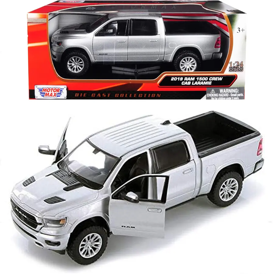 2019 RAM 1500 Laramie Crew Cab Pickup Truck Silver 1/24 Diecast Model Car by Motormax