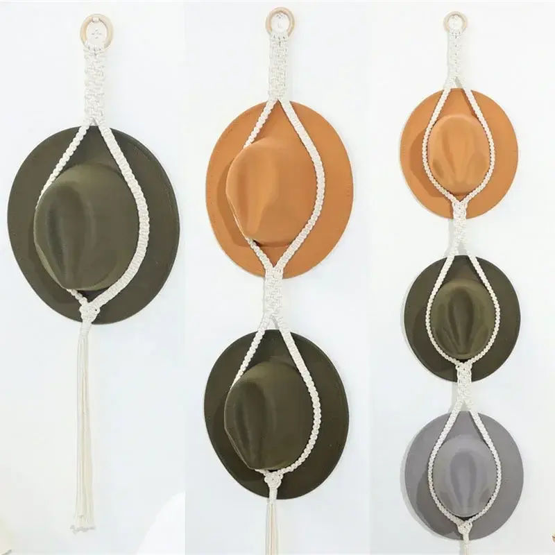 Nordic Style Boho Cotton Hanging Caps Holder Organizer Display Hat Scarf Organizer Rack Macrame Tapestry Hat Hanger Wall Storage dawndesslo