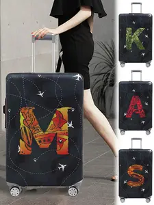 Letter Pattern Luggage Cover, Stretch Luggage Protector, Baggage Dust Case Cover, Travel Organizer for 18-32 Inch Suitcase