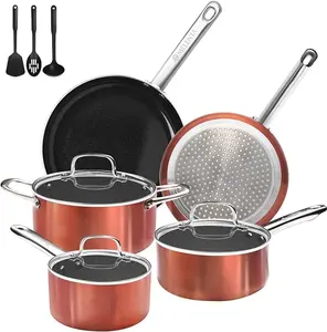 Pots and Pans Set Non Stick, 11pcs Ceramic Cookware Set, Non Toxic Induction Kitchen Cookware Sets, Nonstick Cooking Set with Oven Safe Handle, 100% PFOA Free, Copper