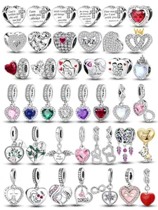 Heart Shaped Charm, Heart Design Charm, Rhinestone Decorated Pendant Charms for Women, Fashion Accessories for Bracelet & Necklace, DIY Jewelry Making Kit for Women, Beads Charms Accessories