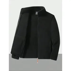 Men's Solid Zip Up Funnel Neck Jacket, Loose Casual Long Sleeve Pocket Zipper Outerwear for Spring & Fall, Men's Clothes for Daily Wear