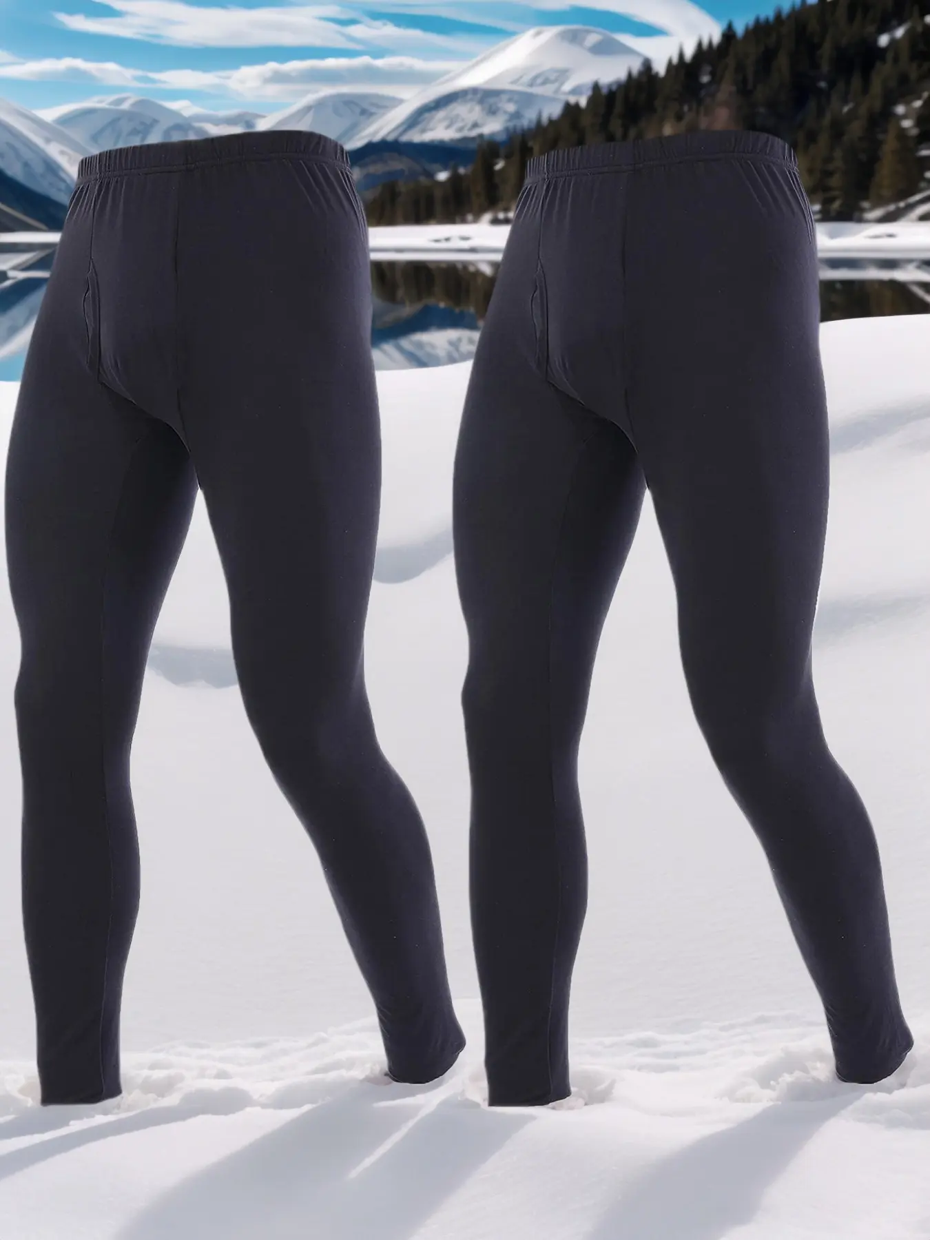 2 Pack Men's Thermal Underwear Bottoms Long Johns for Men Baselayer Athletic Thermal Pants Ultra Soft Leggings Tight Cold Weather Polyester Elastic