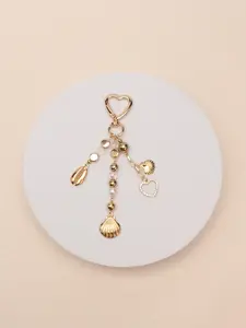 Fashion Shell Keychain with Heart Rhinestones, Bag Charm Gift, Elegant Accessory for Women & Girls