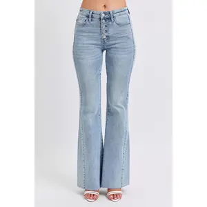 Judy Blue Mid Rise Button Fly Rhinestone Side Panel Detail Flare Denim Jeans 88895