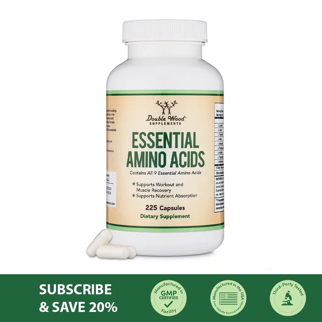 Amino Acids | Contains All 9 Essential Amino Acids | 225 Count | Support Workout, Muscle Recovery, Nutrient Absorption | Double Wood Supplements Amino Acids | Contains All 9 Essential Amino Acids | 225 Count | Support Workout, Muscle Recovery, Nutrient Absorption | Double Wood Supplements
