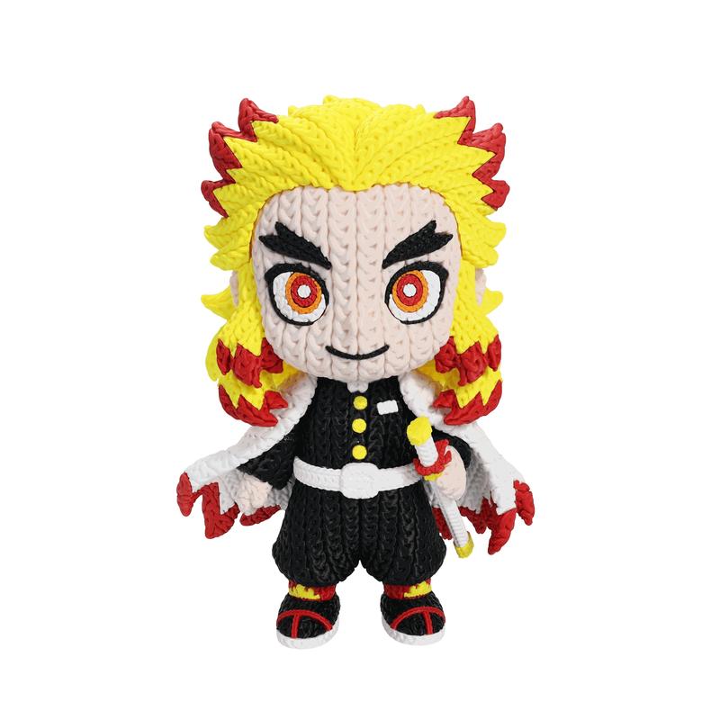 Demon Slayer Rengoku Chibi Action Figure Flame Warrior Anime Collectible with Unique Knitted Texture and Flame-Themed Hair