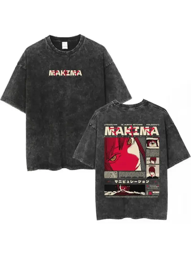 Men's Makima Anime Casual Graphic Tee - Relaxed Fit, Short-Sleeve, Round Neck, Stylish Menswear Top with Bold Anime Art Print, Sohochic