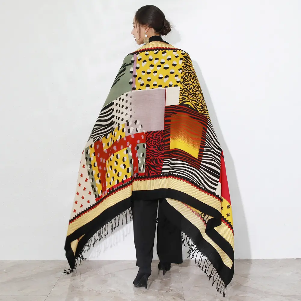 DANA XU 100% Merino Wool Extra Large Pashmina Blanket Travel Scarf Cashmere Wrap Women's Fall Winter Oversize Shawl Floral Open Front poncho