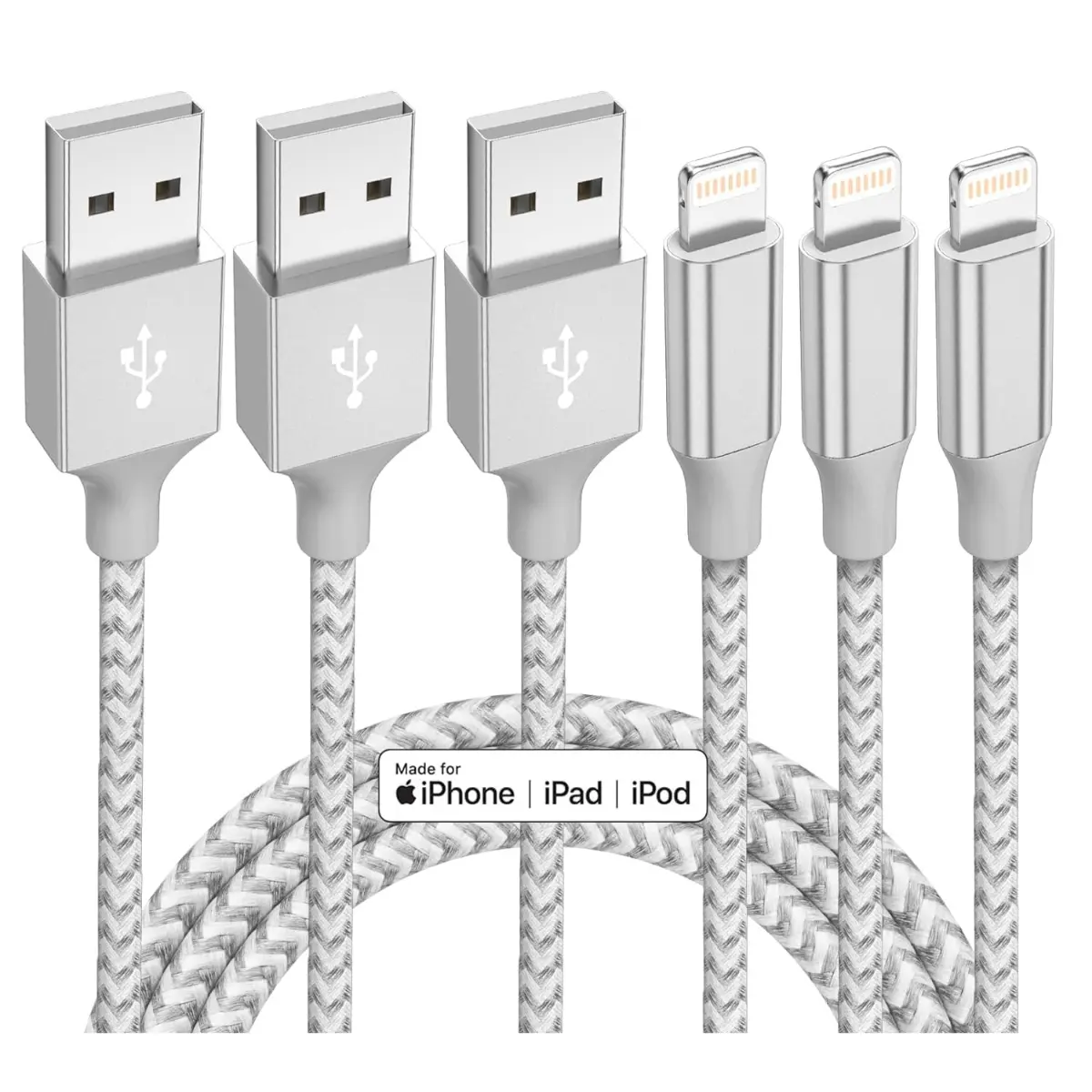 3 Pack Apple MFi Certified Lightning Nylon Braided Cable Fast Charging Cord for iPhone and More