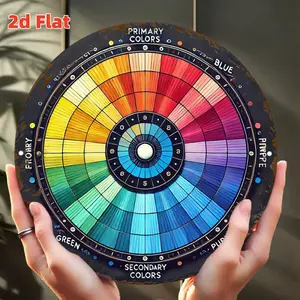 1PC 2D Flat, Retro Modern Color Wheel Chart - Primary Colors/Secondary Colors/Intermediate Colors/Tertiary Colors with Color Wheel Chart, Marked Spectrum (Red, Blue, Green, Yellow, Purple, White, Gray, Brown) - Durable Iron Metal Color Wheel, Suitable for
